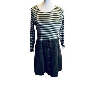 Dana Marco Olive Dress Cord Bottom Striped Knit Top Pockets Belt 16